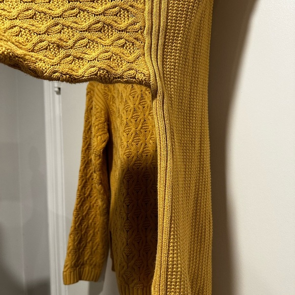 Jeanne Pierre Large Yellow Mixed Cable Knit Cowl Neck Sweater Pullover Sweater. - Picture 10 of 14